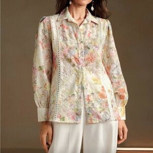 NWOT SIZE M Floral Long Sleeve Blouse eyelet pastels
